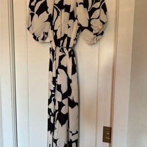 Ellen Tracy Black and White Floral Midi Dress, NWT